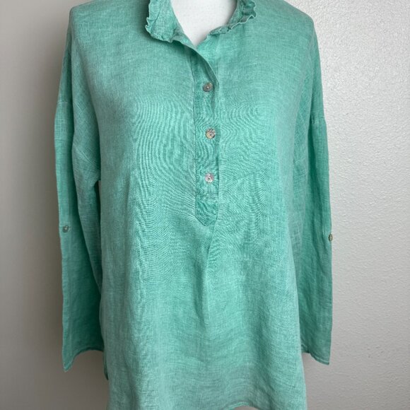 Colette  100% Linen Blouse  Buttons Long Sleeve  Made in Italy Size L / XL - Picture 1 of 9